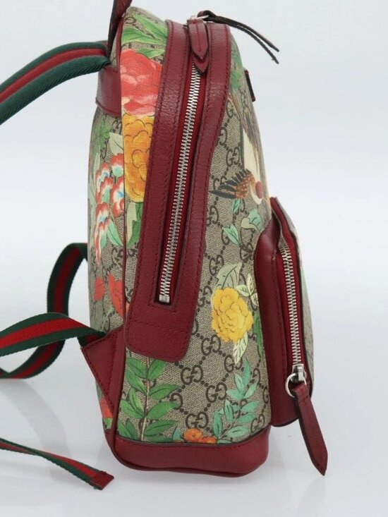 GUCCI GG Supreme Web Sherry Line Tian Backpack PVC Beige 427042 Auth